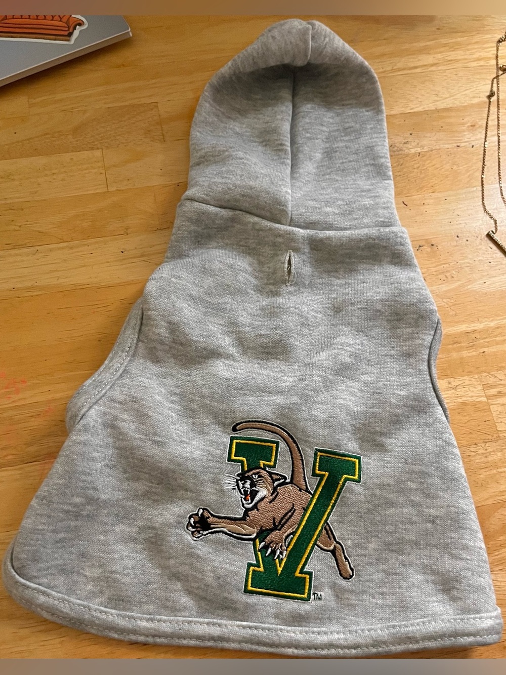 Gray Dog Hoodie Vest with Green & Yellow 'V' Mascot